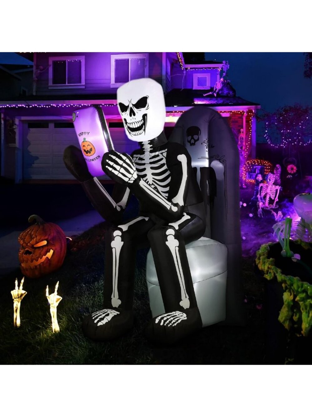 6FT Halloween Inflatable Skeleton & Tombstone Yard Decor - Spooky Outdoor